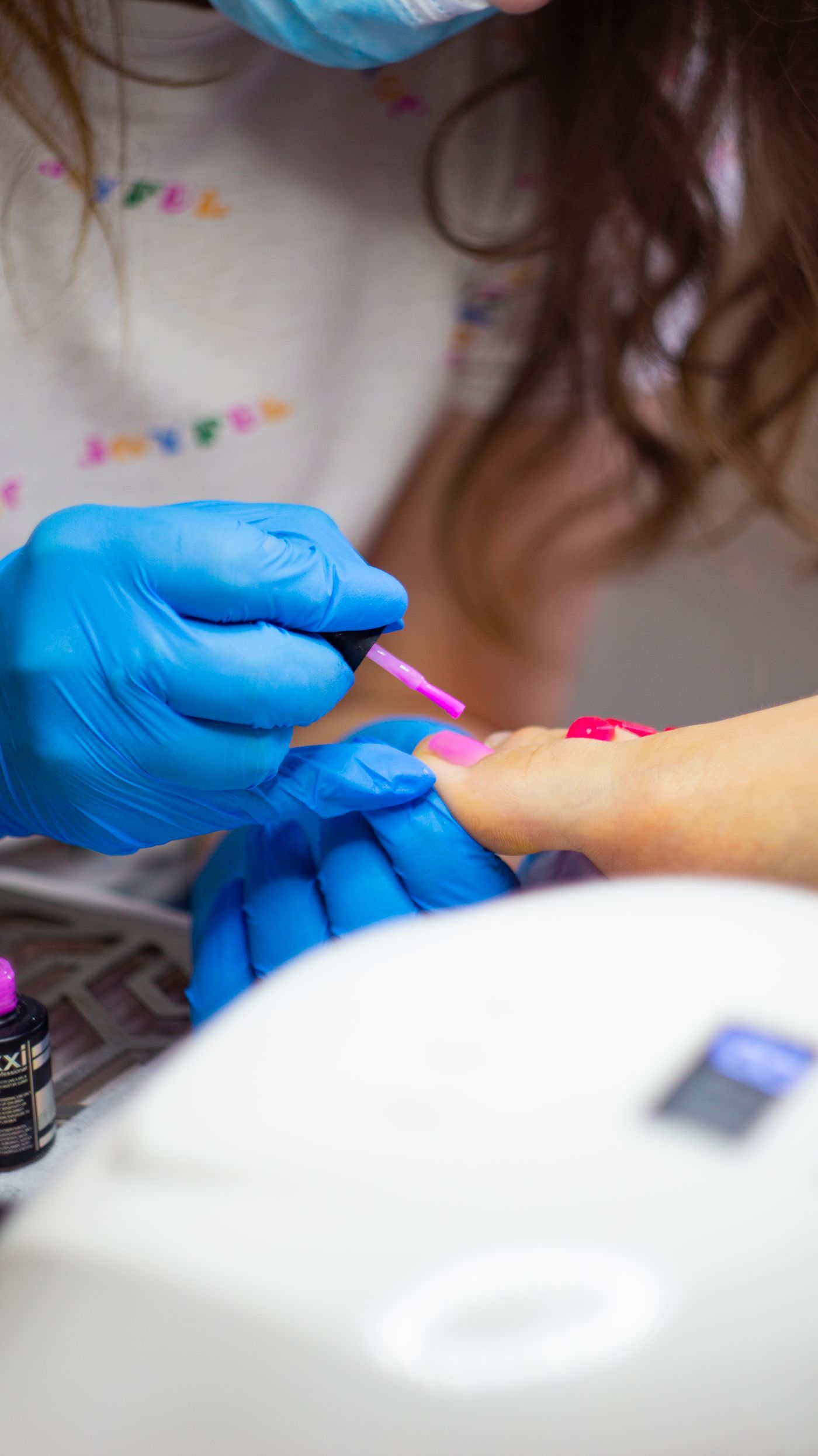 Pedicure polish application detail